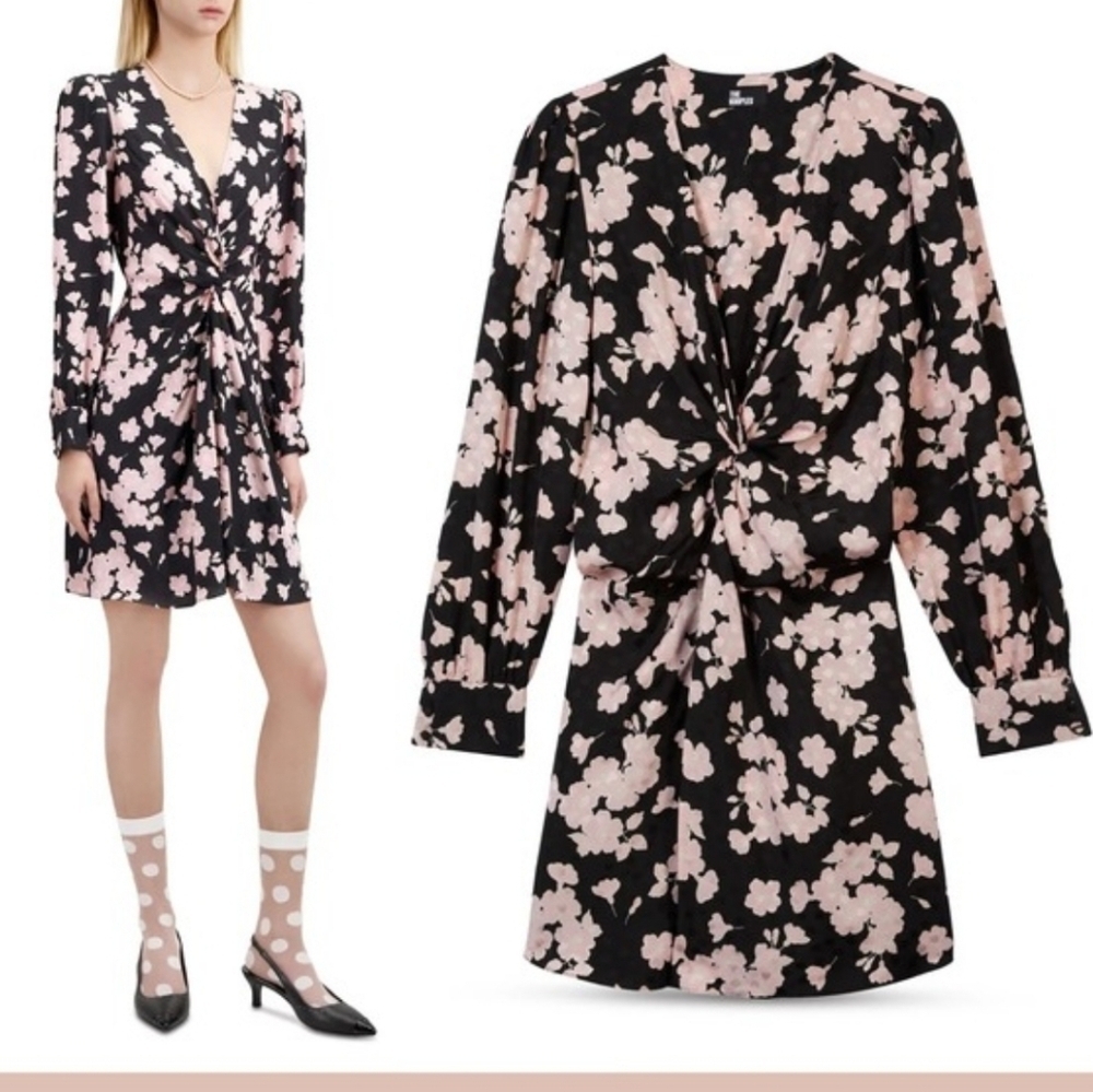 The Kooples Viscose Black and Pink Floral Long Sleeve Dress Size 1= Small US